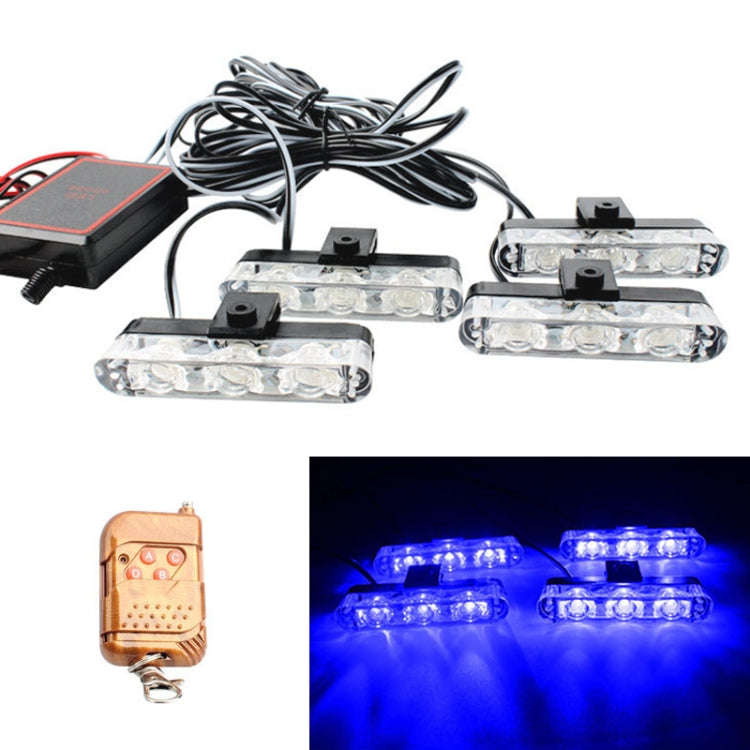 4 in 1 Car 12LEDs Grille Flash Lights Warning Lights with Wireless Remote Control, Red, Red White...