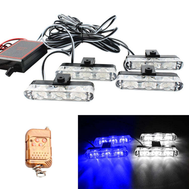 4 in 1 Car 12LEDs Grille Flash Lights Warning Lights with Wireless Remote Control, Red, Red White...