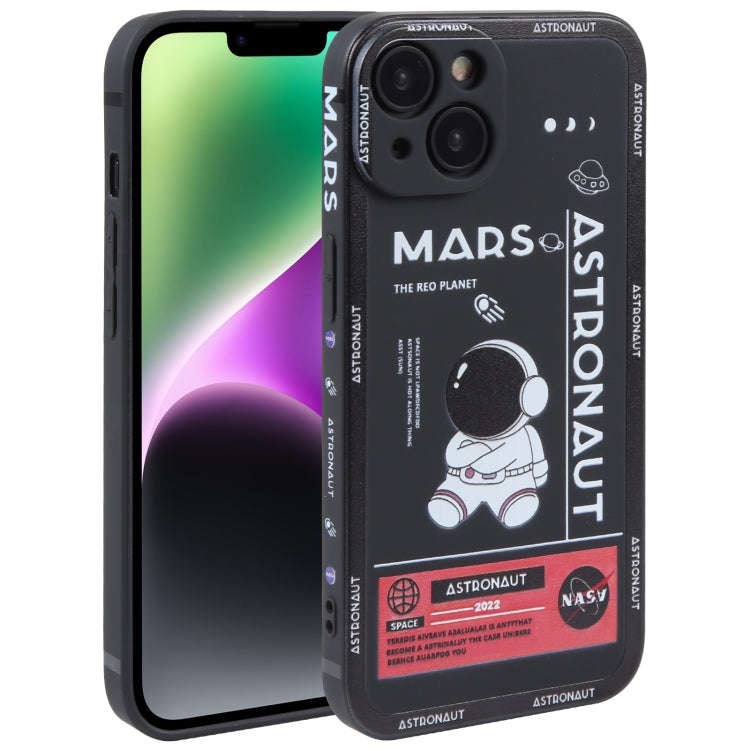 Astronaut Pattern Silicone Straight Edge Phone Case, For iPhone 14, For iPhone 14 Plus, For iPhon...