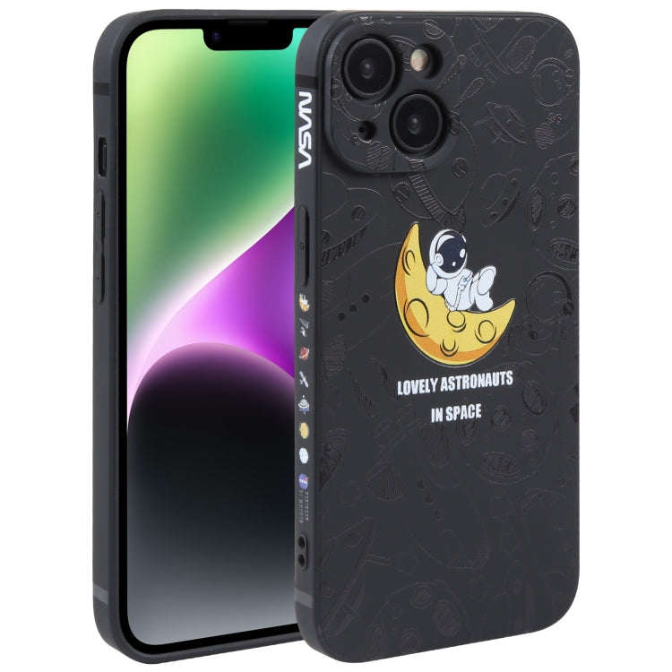 Astronaut Pattern Silicone Straight Edge Phone Case, For iPhone 14, For iPhone 14 Plus, For iPhon...
