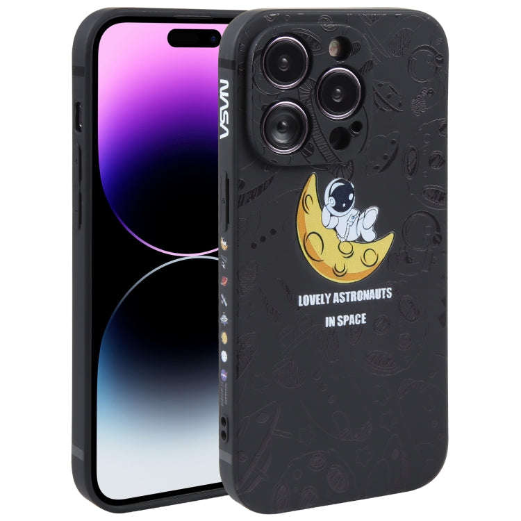 Astronaut Pattern Silicone Straight Edge Phone Case, For iPhone 14, For iPhone 14 Plus, For iPhon...