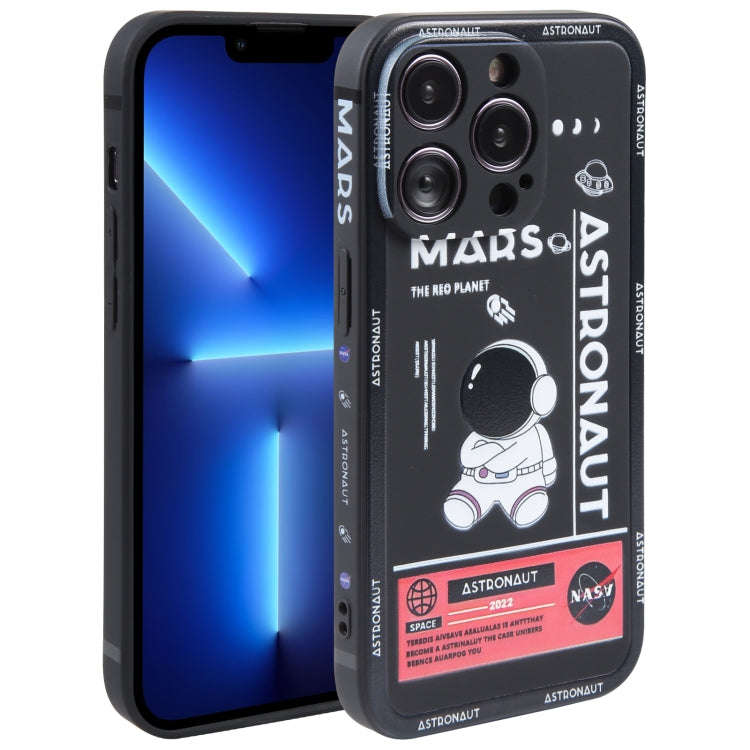 Astronaut Pattern Silicone Straight Edge Phone Case, For iPhone 14, For iPhone 14 Plus, For iPhon...