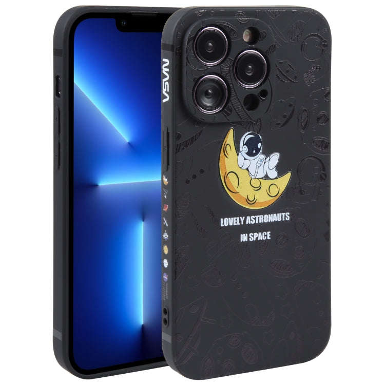 Astronaut Pattern Silicone Straight Edge Phone Case, For iPhone 14, For iPhone 14 Plus, For iPhon...