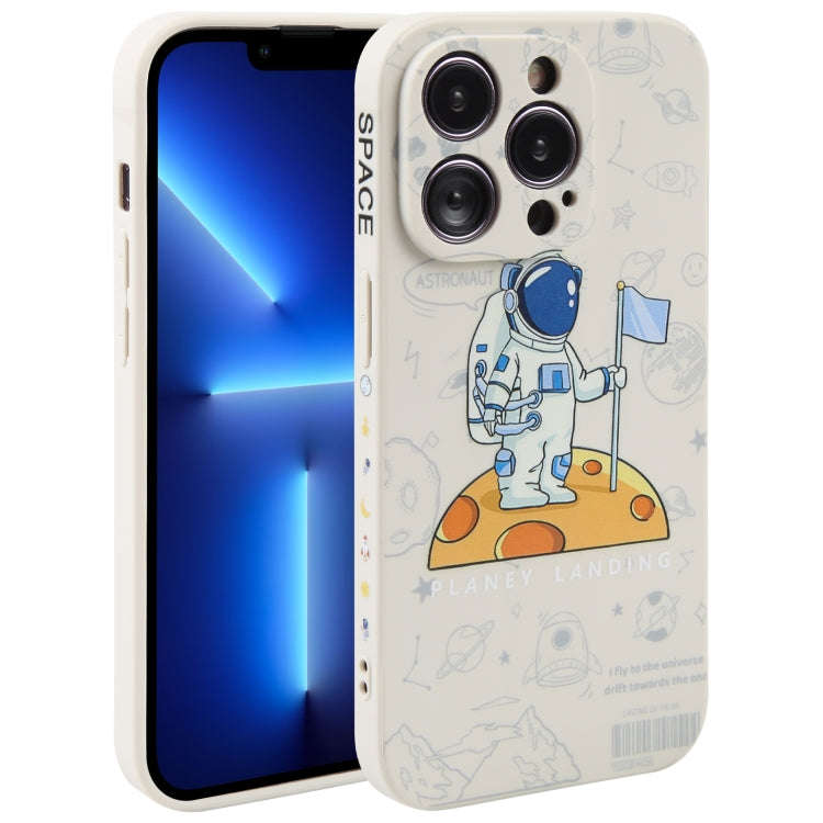Astronaut Pattern Silicone Straight Edge Phone Case, For iPhone 14, For iPhone 14 Plus, For iPhon...