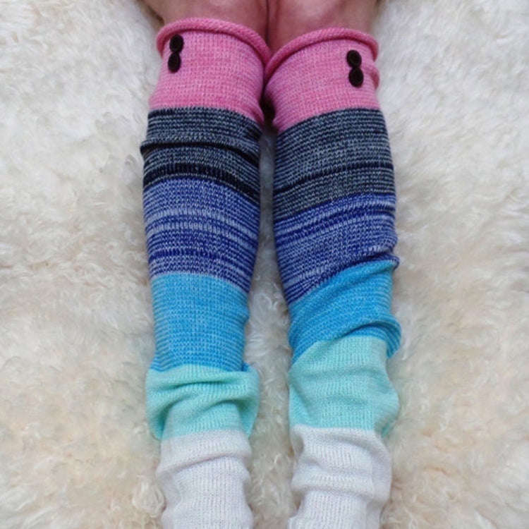 1 Pair Women Multi Color Stitching Button Knitted Woolen Leg Warmers