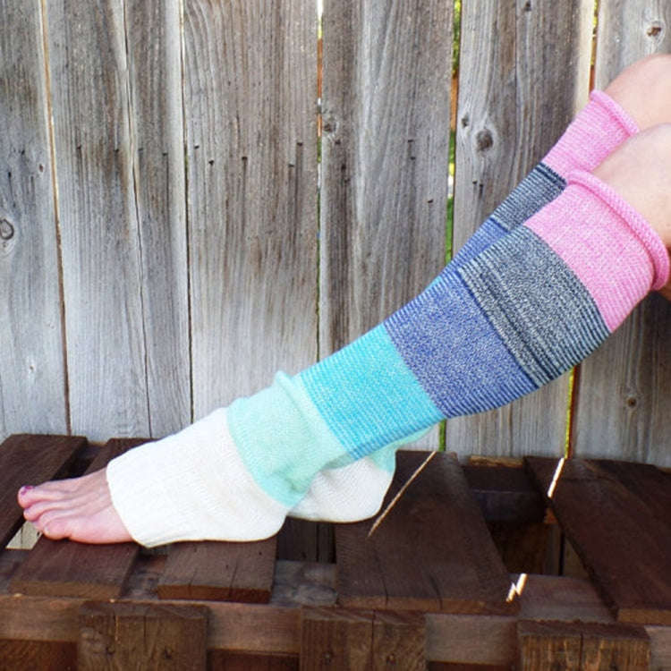 1 Pair Women Multi Color Stitching Button Knitted Woolen Leg Warmers