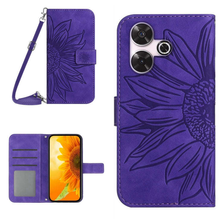 Skin Feel Sun Flower Embossed Flip Leather Phone Case with Lanyard, For Xiaomi Redmi 13 4G Global...