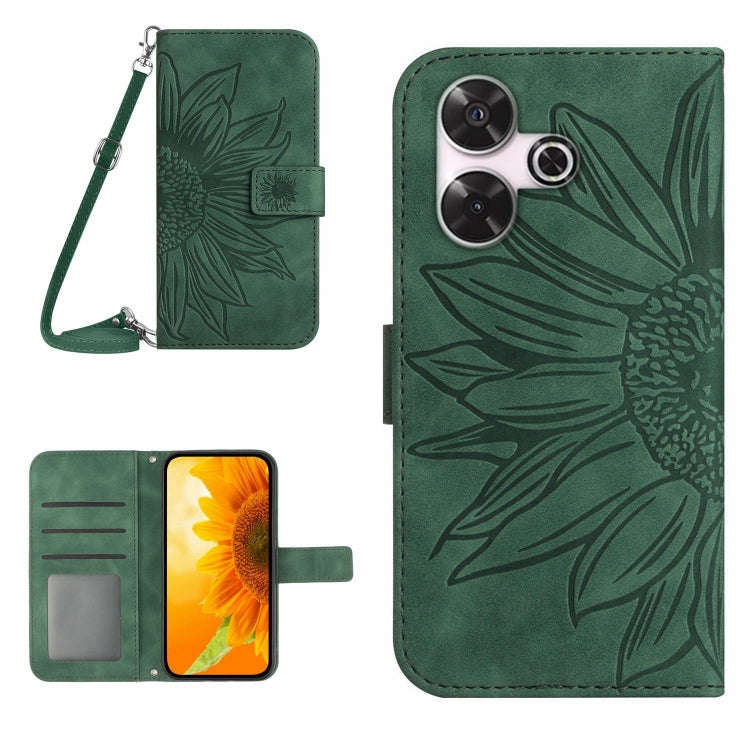 Skin Feel Sun Flower Embossed Flip Leather Phone Case with Lanyard, For Xiaomi Redmi 13 4G Global...