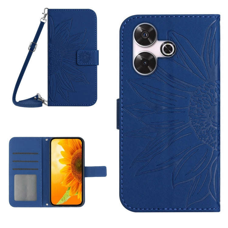Skin Feel Sun Flower Embossed Flip Leather Phone Case with Lanyard, For Xiaomi Redmi 13 4G Global...