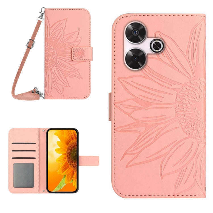 Skin Feel Sun Flower Embossed Flip Leather Phone Case with Lanyard, For Xiaomi Redmi 13 4G Global...