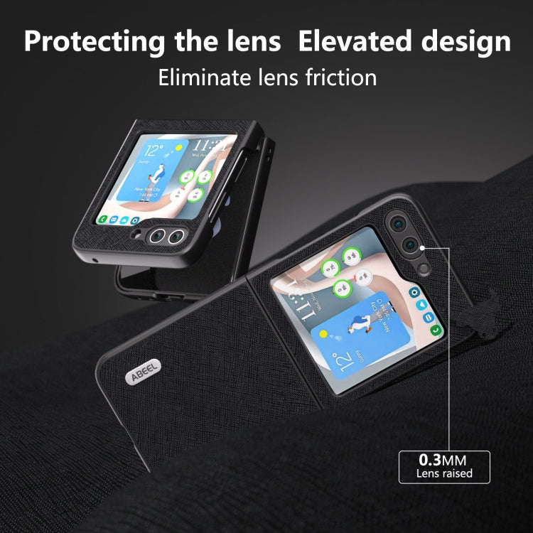 ABEEL Cross Texture Genuine Leather Phone Case, For Samsung Galaxy Z Flip6 / Flip7 FE, For Samsun...