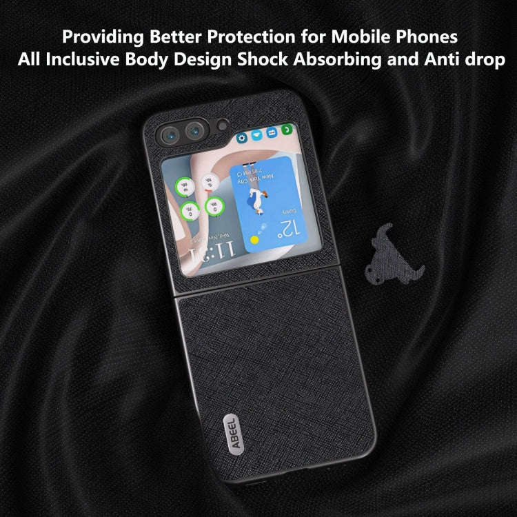 ABEEL Cross Texture Genuine Leather Phone Case, For Samsung Galaxy Z Flip6 / Flip7 FE, For Samsun...