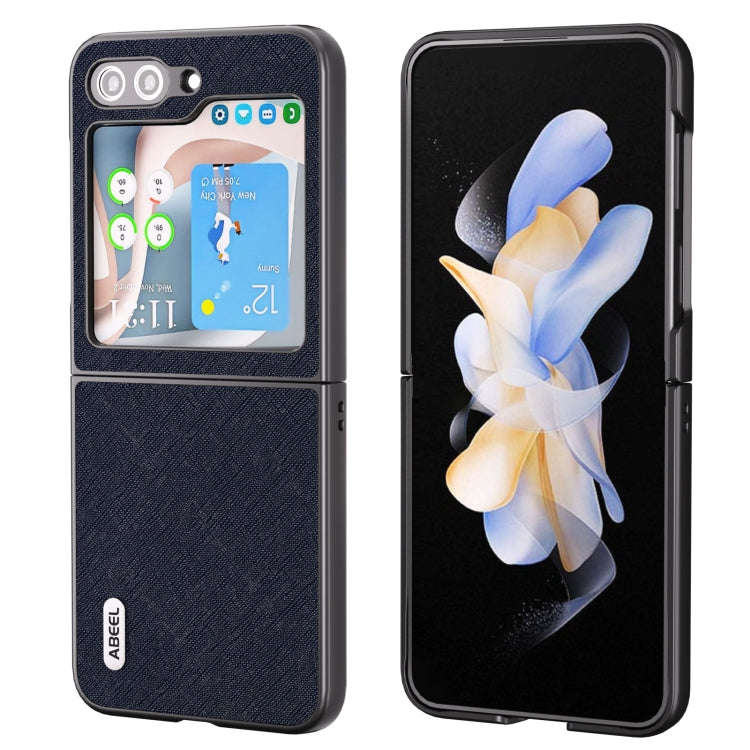 ABEEL Cross Texture Genuine Leather Phone Case, For Samsung Galaxy Z Flip6 / Flip7 FE, For Samsun...