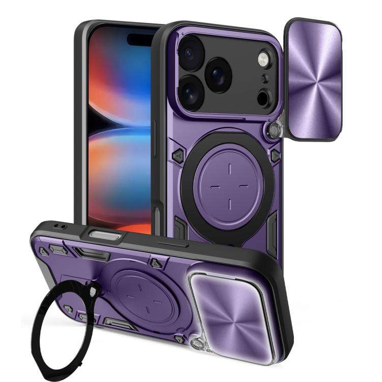 CD Texture Sliding Camshield Magnetic Holder Phone Case, For iPhone 18 Pro, For iPhone 18 Pro Max...
