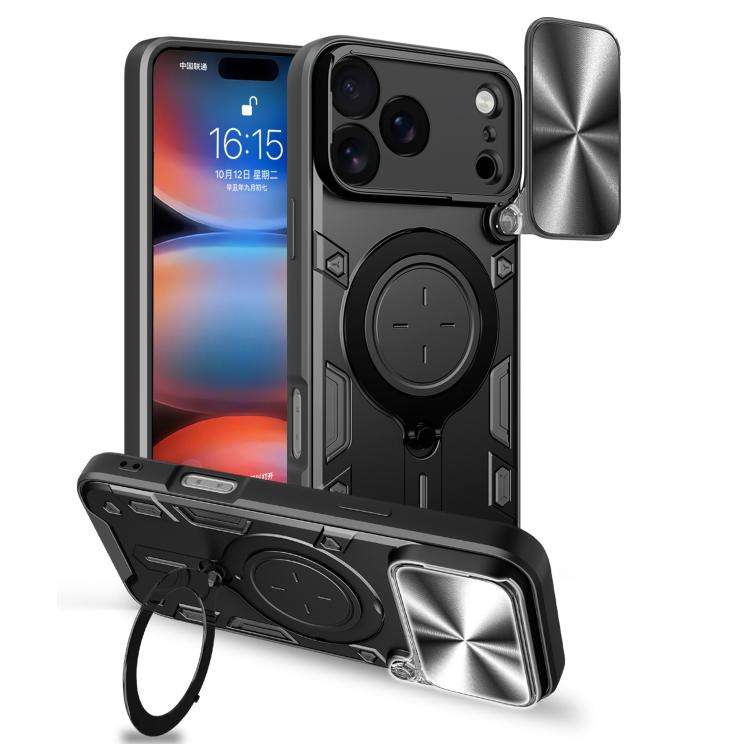 CD Texture Sliding Camshield Magnetic Holder Phone Case, For iPhone 18 Pro, For iPhone 18 Pro Max...