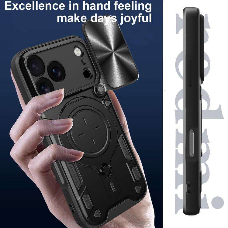 CD Texture Sliding Camshield Magnetic Holder Phone Case, For iPhone 18 Pro, For iPhone 18 Pro Max...