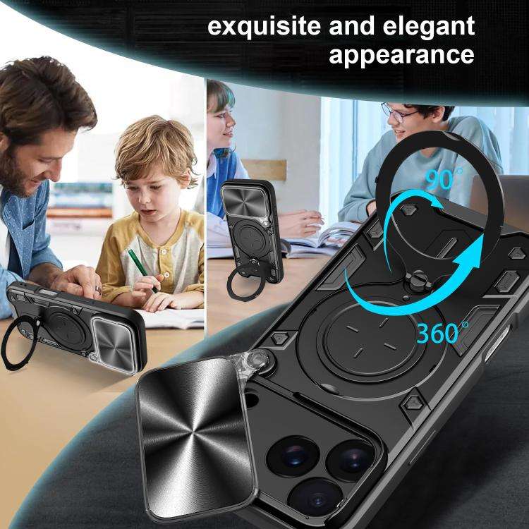 CD Texture Sliding Camshield Magnetic Holder Phone Case, For iPhone 18 Pro, For iPhone 18 Pro Max...