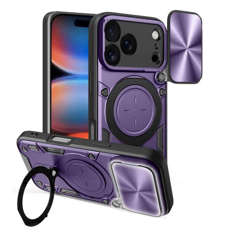 CD Texture Sliding Camshield Magnetic Holder Phone Case, For iPhone 18 Pro, For iPhone 18 Pro Max...