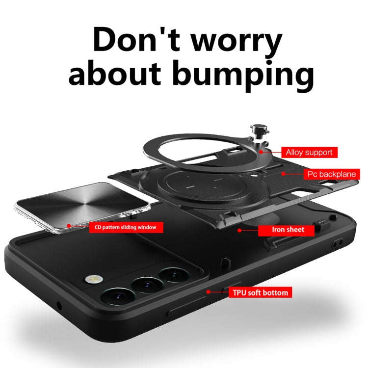 CD Texture Sliding Camshield Magnetic Holder Phone Case, For Samsung Galaxy S22 5G, For Samsung G...