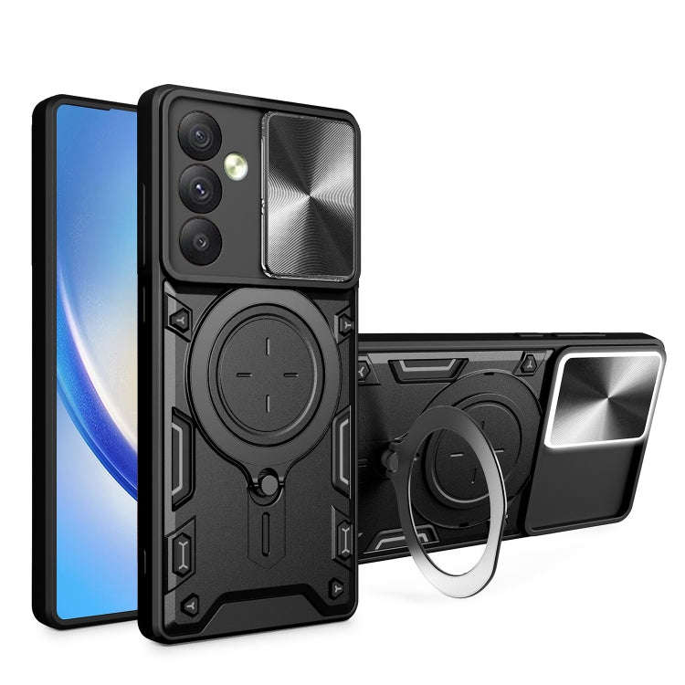 CD Texture Sliding Camshield Magnetic Holder Phone Case, For Samsung Galaxy S24 FE 5G, For Samsun...