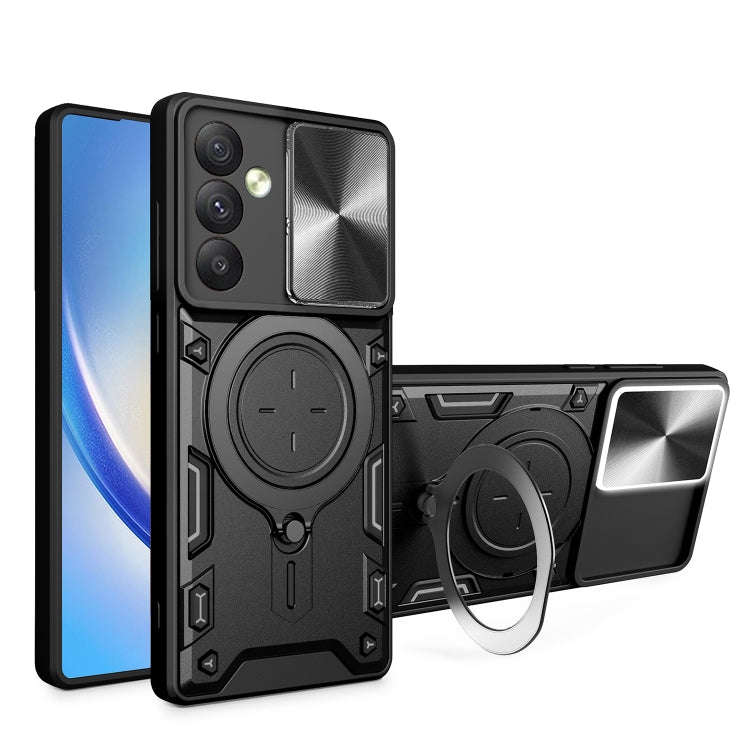 CD Texture Sliding Camshield Magnetic Holder Phone Case, For Samsung Galaxy S24 FE 5G, For Samsun...
