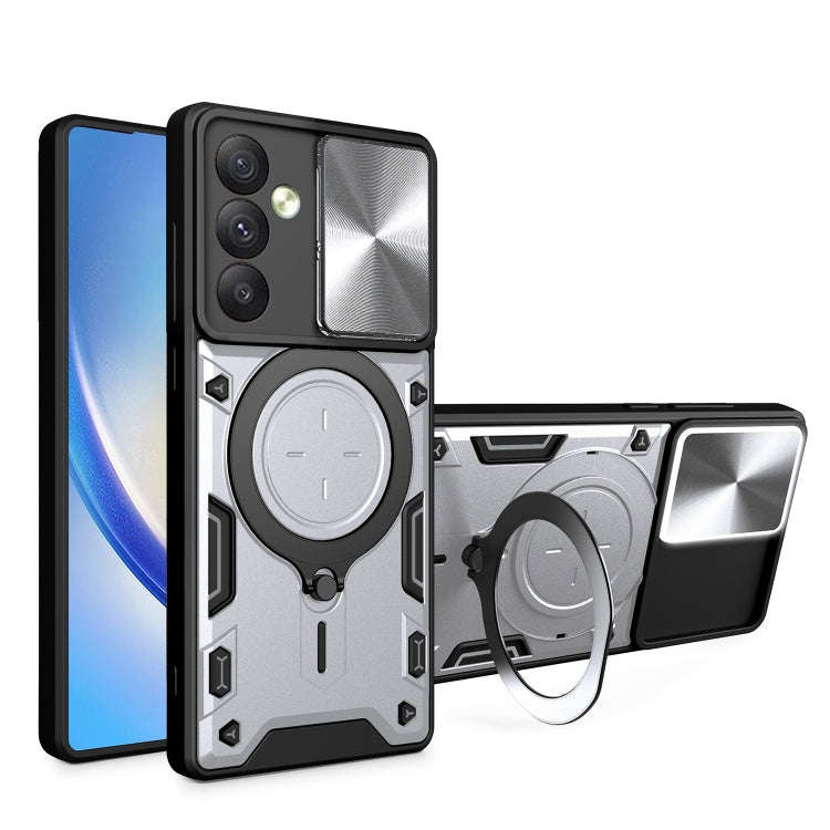 CD Texture Sliding Camshield Magnetic Holder Phone Case, For Samsung Galaxy S24 FE 5G, For Samsun...