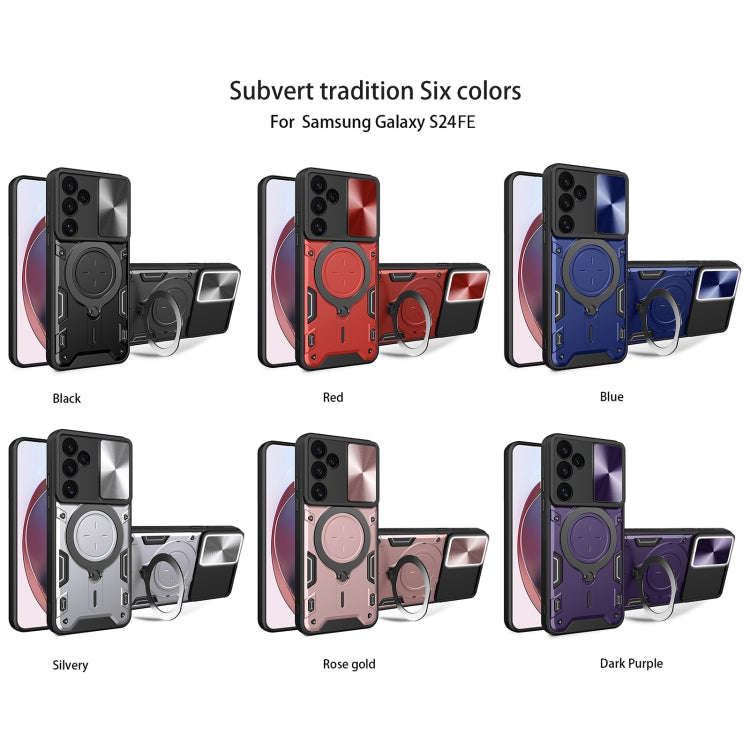 CD Texture Sliding Camshield Magnetic Holder Phone Case, For Samsung Galaxy S24 FE 5G, For Samsun...