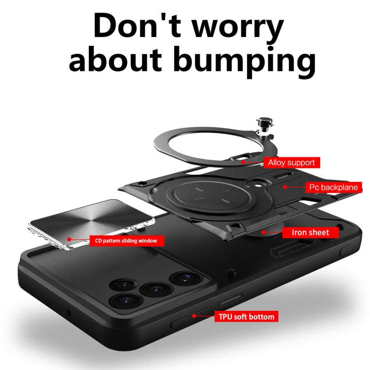 CD Texture Sliding Camshield Magnetic Holder Phone Case, For Samsung Galaxy S24 FE 5G, For Samsun...