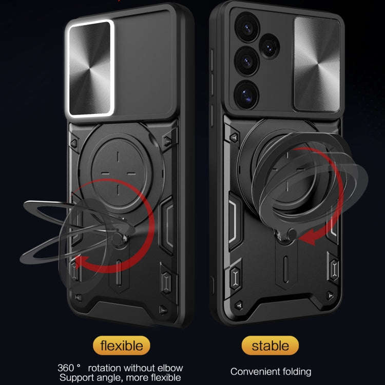 CD Texture Sliding Camshield Magnetic Holder Phone Case, For Samsung Galaxy S24 FE 5G, For Samsun...