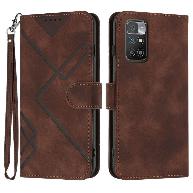 Line Pattern Skin Feel Leather Phone Case, For Xiaomi Redmi 10/10 2022/10 Prime, For Xiaomi Poco ...
