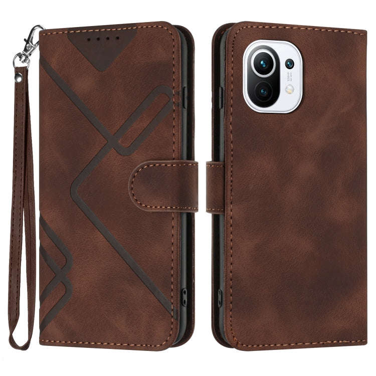 Line Pattern Skin Feel Leather Phone Case, For Xiaomi Redmi 10/10 2022/10 Prime, For Xiaomi Poco ...