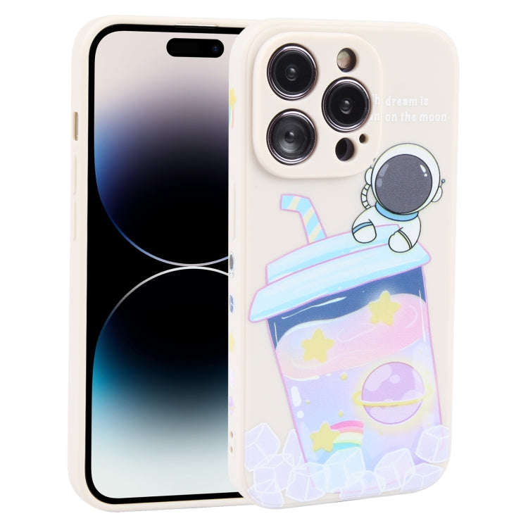 Milk Tea Astronaut Pattern Liquid Silicone Phone Case, For iPhone 15 Pro Max, For iPhone 15 Pro, ...