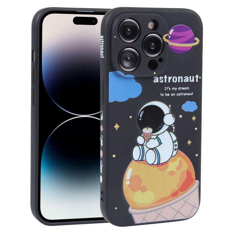 Milk Tea Astronaut Pattern Liquid Silicone Phone Case, For iPhone 15 Pro Max, For iPhone 15 Pro, ...