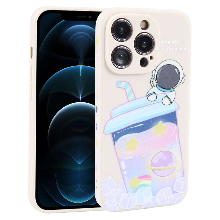 Milk Tea Astronaut Pattern Liquid Silicone Phone Case, For iPhone 15 Pro Max, For iPhone 15 Pro, ...