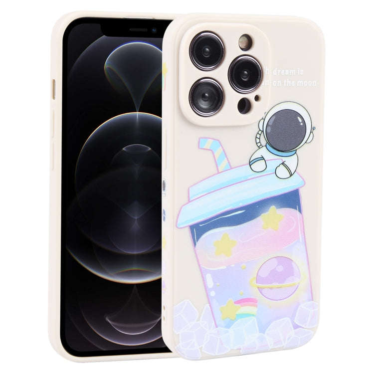 Milk Tea Astronaut Pattern Liquid Silicone Phone Case, For iPhone 15 Pro Max, For iPhone 15 Pro, ...