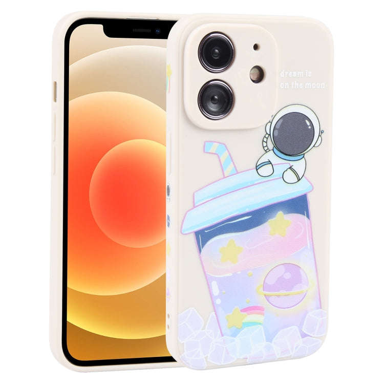 Milk Tea Astronaut Pattern Liquid Silicone Phone Case, For iPhone 15 Pro Max, For iPhone 15 Pro, ...