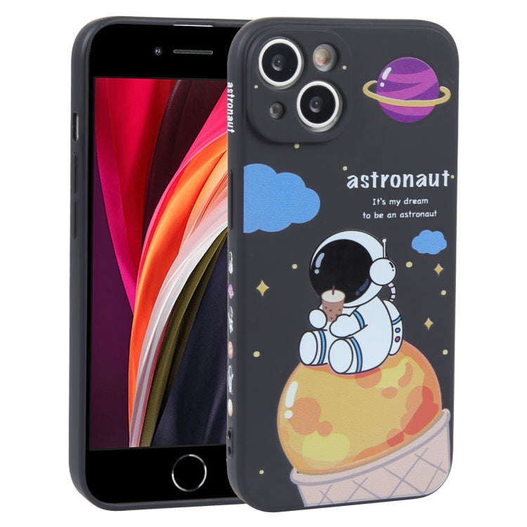 Milk Tea Astronaut Pattern Liquid Silicone Phone Case, For iPhone 15 Pro Max, For iPhone 15 Pro, ...