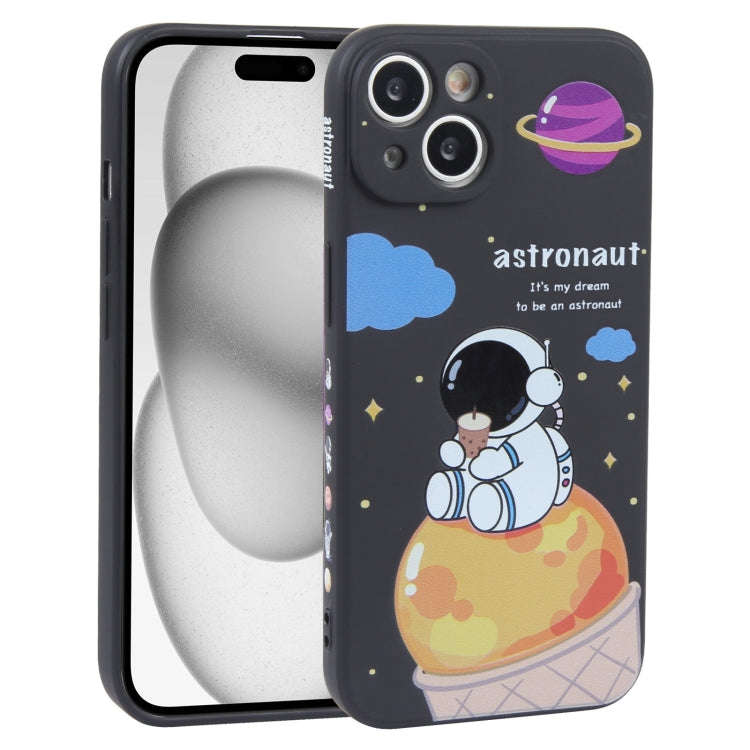 Milk Tea Astronaut Pattern Liquid Silicone Phone Case, For iPhone 15 Pro Max, For iPhone 15 Pro, ...