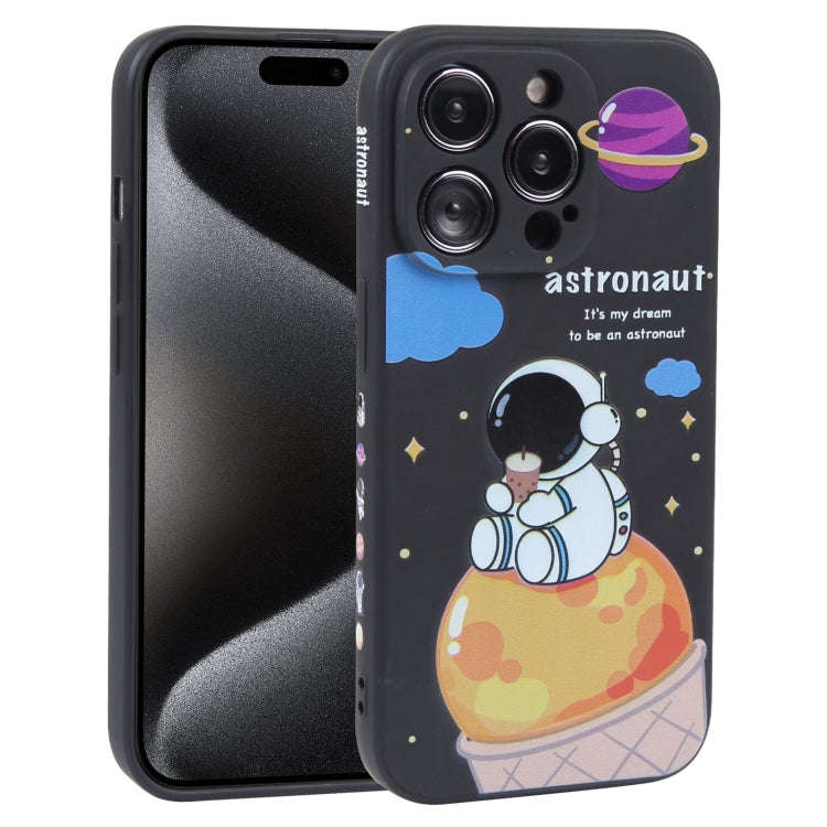 Milk Tea Astronaut Pattern Liquid Silicone Phone Case, For iPhone 15 Pro Max, For iPhone 15 Pro, ...