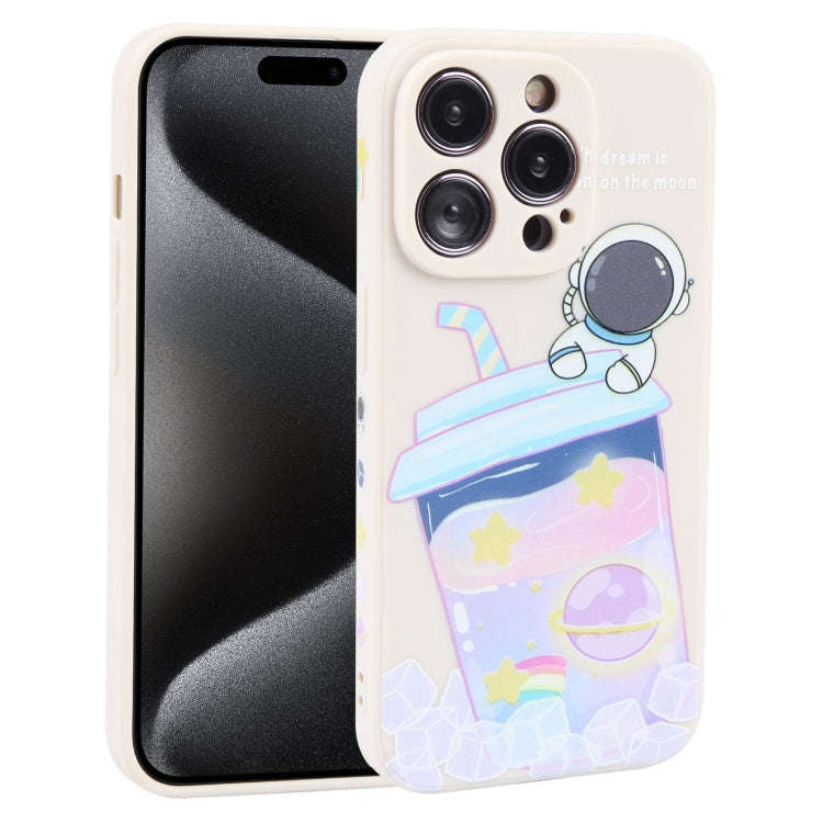 Milk Tea Astronaut Pattern Liquid Silicone Phone Case, For iPhone 15 Pro Max, For iPhone 15 Pro, ...