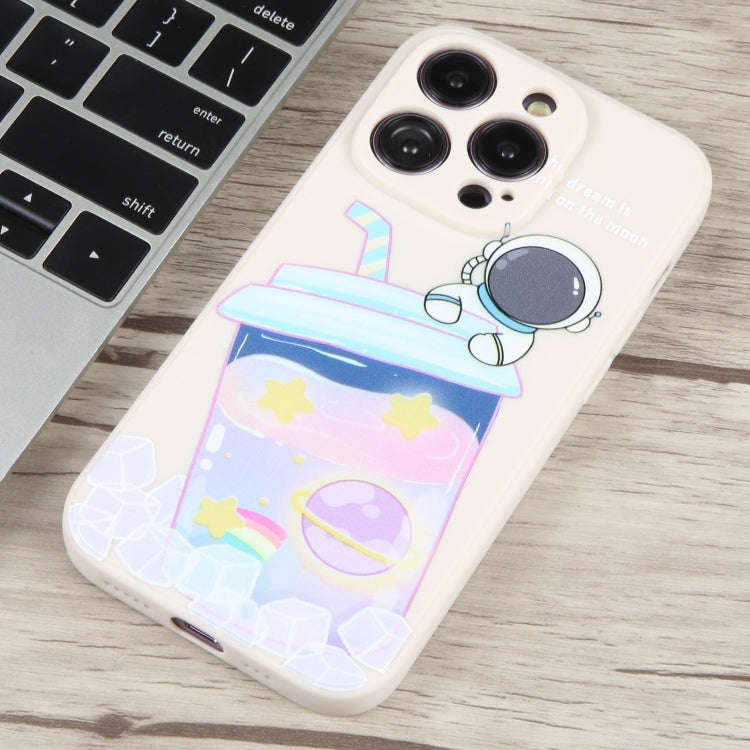 Milk Tea Astronaut Pattern Liquid Silicone Phone Case, For iPhone 15 Pro Max, For iPhone 15 Pro, ...