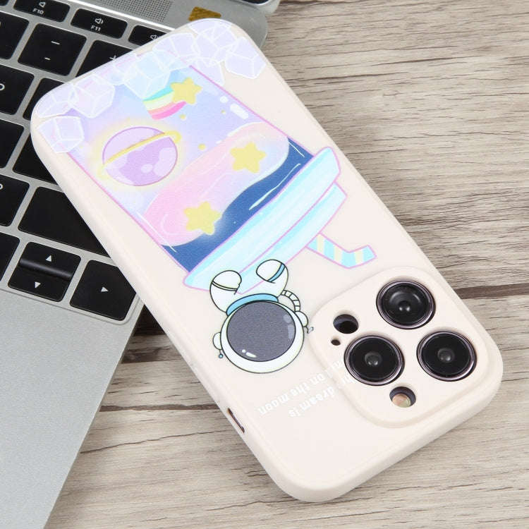 Milk Tea Astronaut Pattern Liquid Silicone Phone Case, For iPhone 15 Pro Max, For iPhone 15 Pro, ...