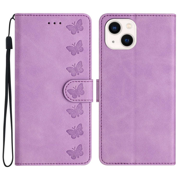 Seven Butterflies Embossed Leather Phone Case, For iPhone 14 Pro Max, For iPhone 13 Pro Max, For ...