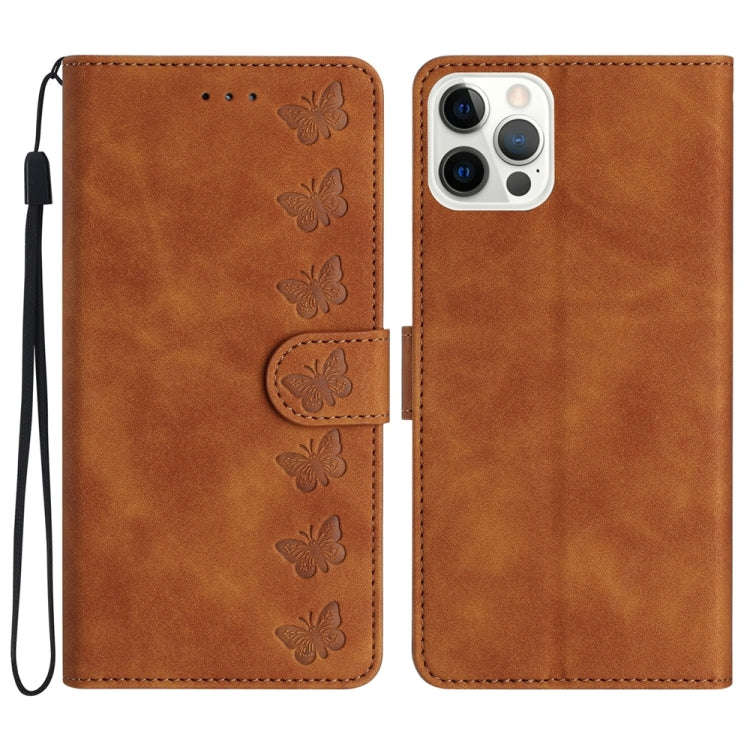 Seven Butterflies Embossed Leather Phone Case, For iPhone 14 Pro Max, For iPhone 13 Pro Max, For ...