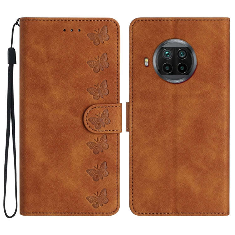Seven Butterflies Embossed Leather Phone Case, For Xiaomi Redmi Note 9 5G / Note 9T, For Xiaomi M...