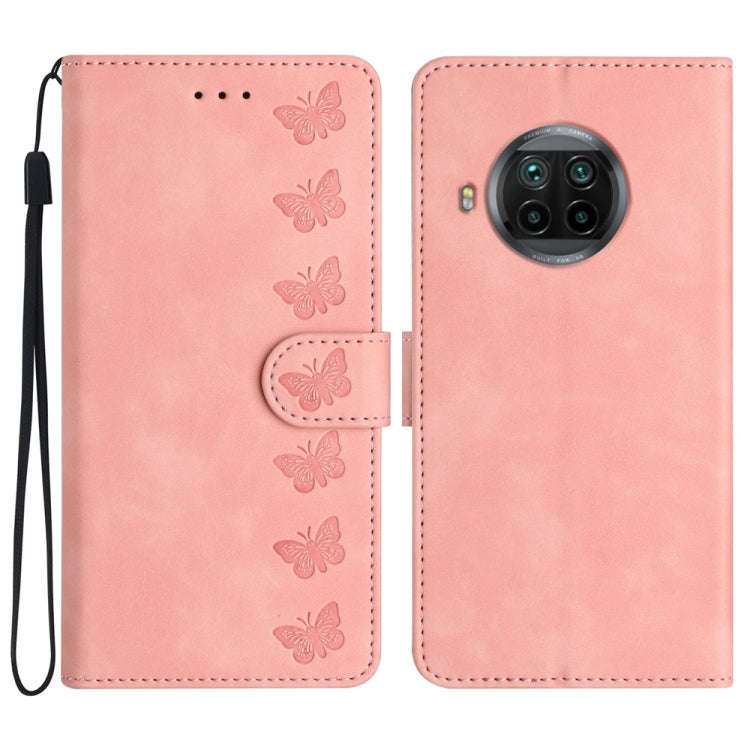 Seven Butterflies Embossed Leather Phone Case, For Xiaomi Redmi Note 9 5G / Note 9T, For Xiaomi M...