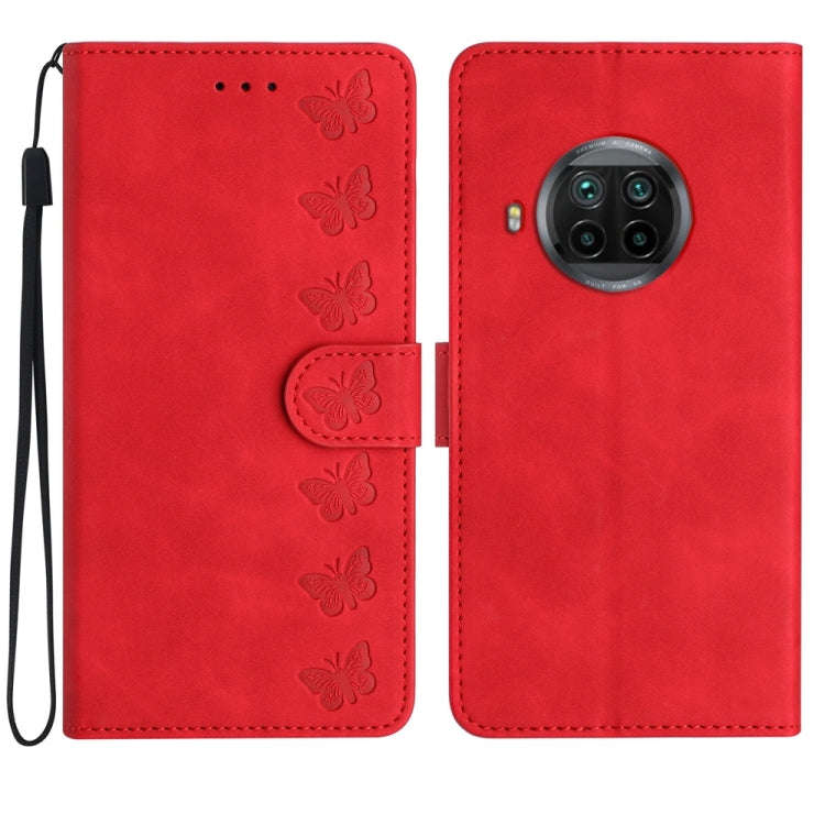 Seven Butterflies Embossed Leather Phone Case, For Xiaomi Redmi Note 9 5G / Note 9T, For Xiaomi M...