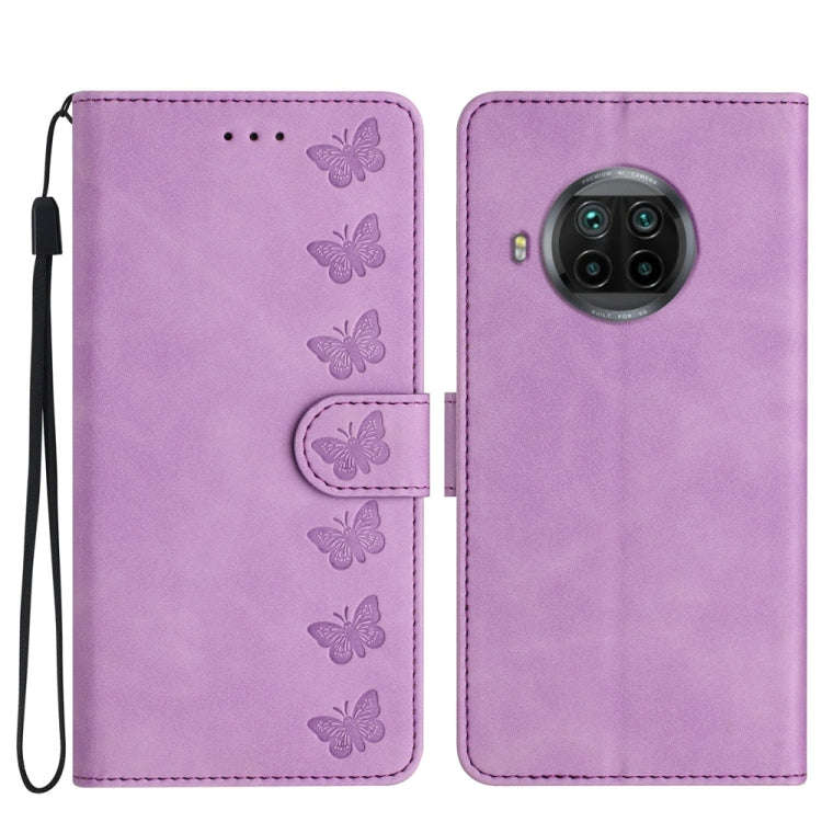 Seven Butterflies Embossed Leather Phone Case, For Xiaomi Redmi Note 9 5G / Note 9T, For Xiaomi M...