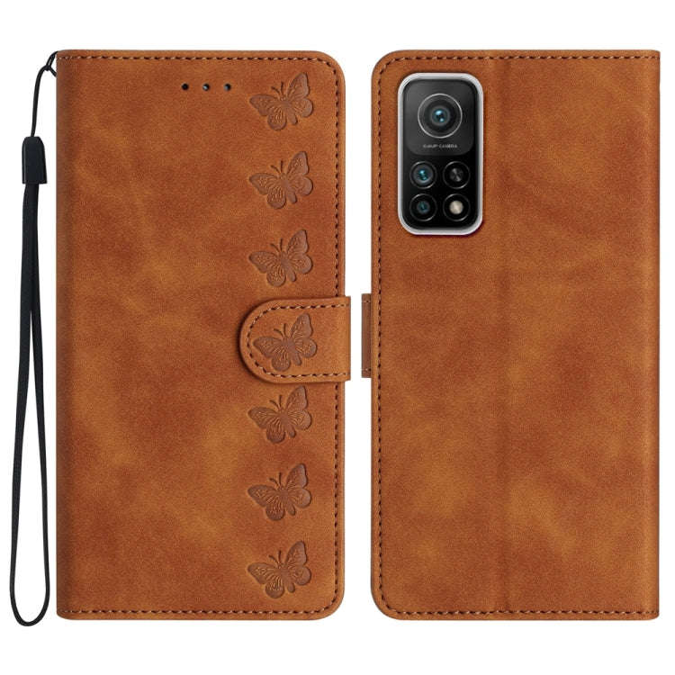 Seven Butterflies Embossed Leather Phone Case, For Xiaomi Redmi Note 9 5G / Note 9T, For Xiaomi M...
