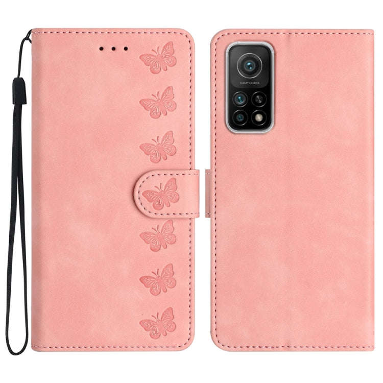 Seven Butterflies Embossed Leather Phone Case, For Xiaomi Redmi Note 9 5G / Note 9T, For Xiaomi M...